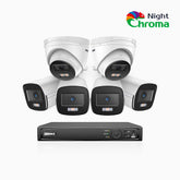 NightChroma<sup>TM</sup> NCK500 - 3K 8 Channel PoE Security System with 4 Bullet & 2 Turret Cameras, Acme Color Night Vision, f/1.0 Super Aperture, Active Alignment, Built-in Microphone, IP67, All-Metal Housing